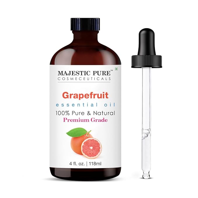 Majestic Pure Grapefruit Essential Oil with Glass Dropper - Huge 4 Fl Oz - 100% Pure and Natural Grapefruit Oil - Premium Grade Essential Oils for Diffuser, Aromatherapy, Soap and Candle Making