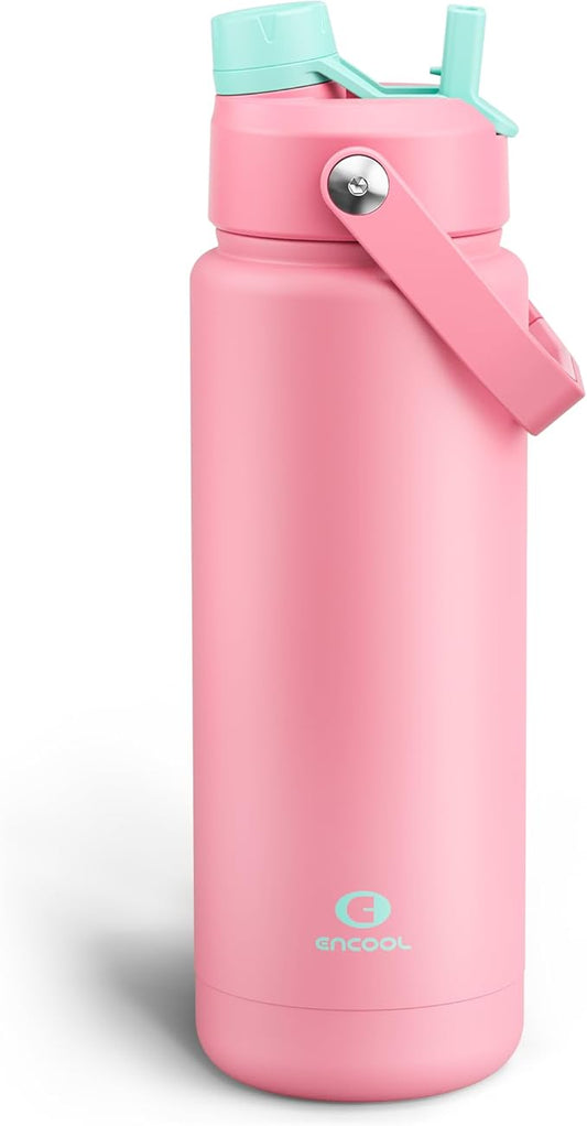 Insulated Water Bottle with Straw Stainless Steel Water Bottle, Leak-Proof, BPA-Free, Double Wall Vacuum Keeps Cold for 24 Hours for Sports, Travel, School (32 oz, Tulip)