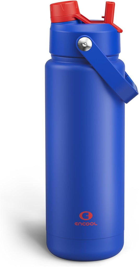 Insulated Water Bottle with Straw Stainless Steel Water Bottle, Leak-Proof, BPA-Free, Double Wall Vacuum Keeps Cold for 24 Hours for Sports, Travel, School (32 oz, Beaucoup Blue)