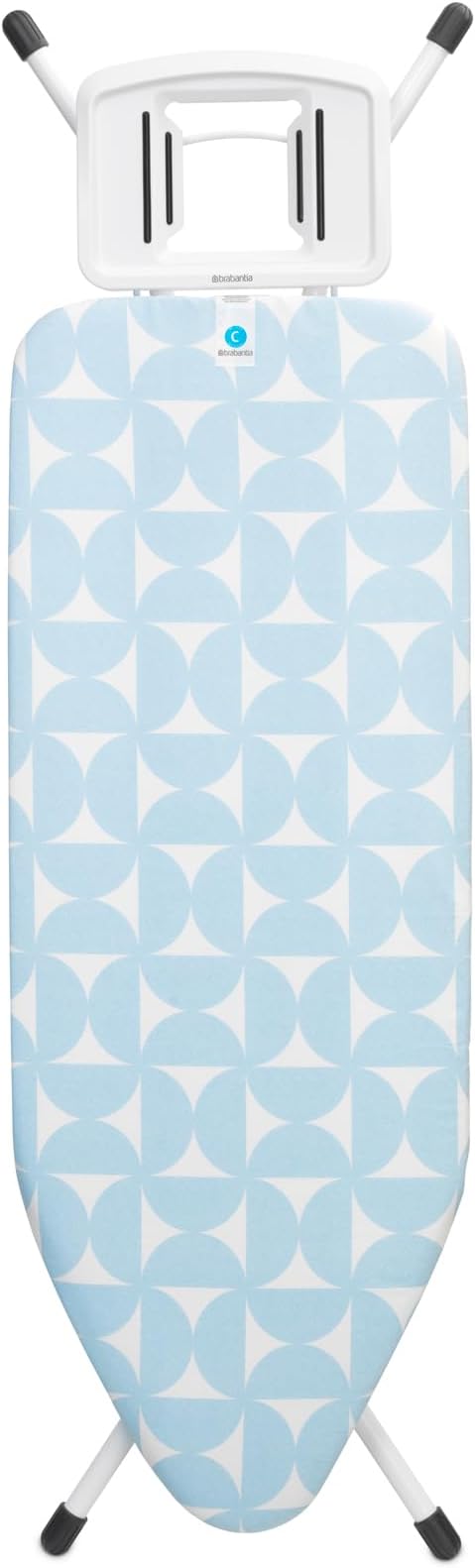 Brabantia Size C Ironing Board (49x18 in) 7 Height Options, Solid Steam Iron Rest Holder (Fresh Breeze) Non-Slip Feet, Anti-Collapse Child Locks