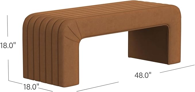 Modern Arch Channel Bedroom Bench Ottoman, 48" Entryway Bench and Shoe Rack, Soft Cushion Bench for Bedroom End of Bed, Ottoman Bench for Living Room, Bedroom, Entryway (Beach Rust Velvet)