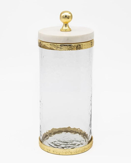 Godinger Canister Storage Container, Glass Storage Canister, Marble with Gold Band - 4x8