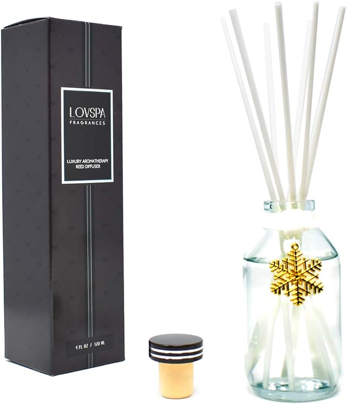 LOVSPA Reed Diffuser Set, Peppermint Bark Scented Oil Diffuser with Sticks, Home Fragrance Accessories for Bathroom Shelf Decor, Aroma Diffusers for Home or Office Desk, USA Made