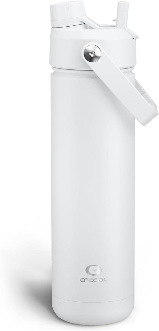 Insulated Water Bottle with Straw Stainless Steel Water Bottle, Leak-Proof, BPA-Free, Double Wall Vacuum Keeps Cold for 24 Hours for Sports, Travel, School (26 oz, Polar White)