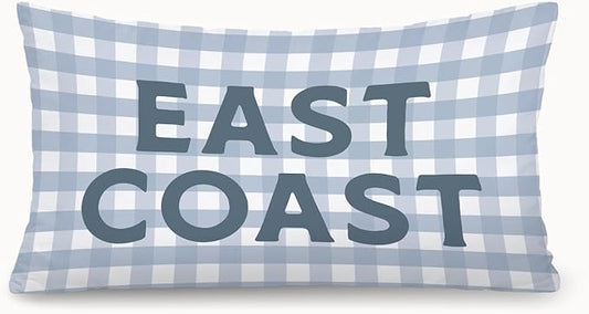 Coastal Beach Girls Room Decor 12x20 Pillow Cover, East Coast Preppy Trendy Gray and White Plaid Decorative Lumbar Pillow Covers for Boys Bedroom College Dorm Sofa Couch