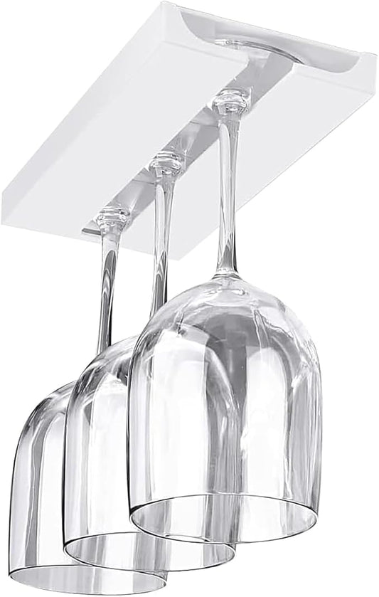 Wine Glass Holder Under Shelf or Cabinet Punch-free,Wine Glass Rack Stemware Rack Glassware Drying Storage Hanger for Kitchen,Bar and Restaurant (White)