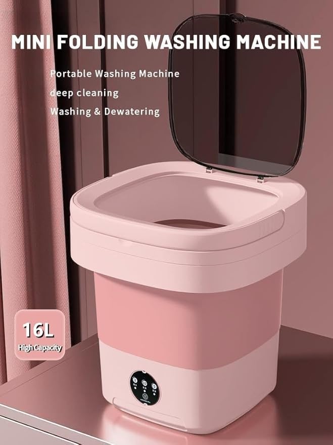 Portable Washing Machine, Mini Washer,16L Upgraded Large Capacity Foldable Washer.Deep Cleaning of Underwear, Baby Clothes and Other Small Clothes.Suitable for Apartments, Dormitories, Hotels.(Pink)