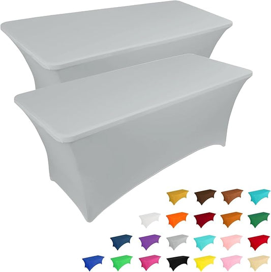 IVAPUPU 2 Pack 4FT Table Cloth for Rectangular Fitted Events Stretch Grey Table Covers Washable Cover Spandex Tablecloth Protector for Party, Wedding, Cocktail, Banquet, Festival