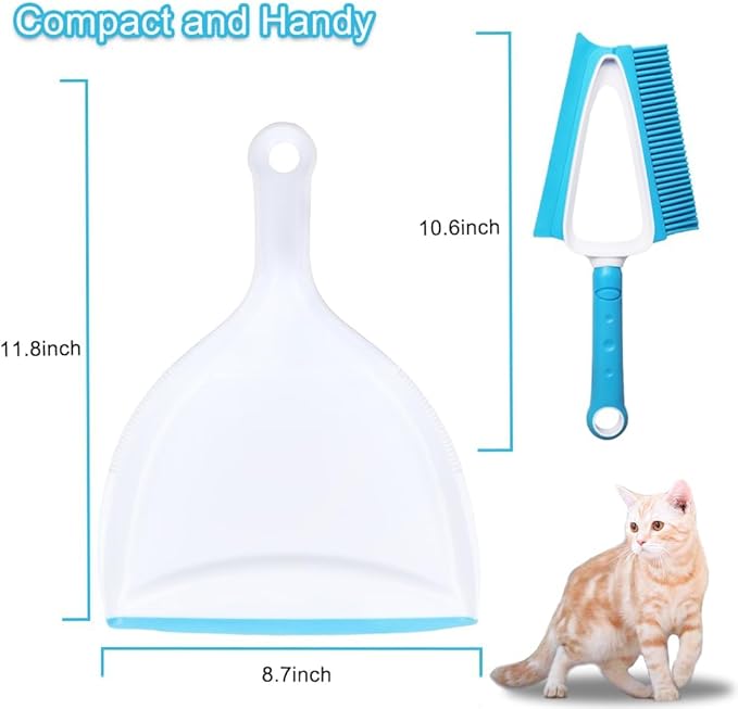 Pet Rubber Brush with Mini Dustpan,Dog Cat Hair Removal Brush with Squeegee,Portable Small Carpet Brush for Clothes,Cars,Sofa,Bed Sheet