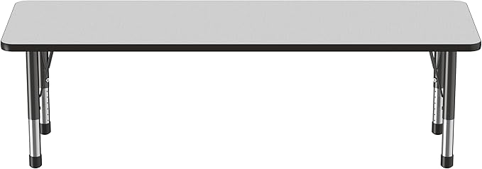 FDP Rectangle Activity School and Classroom Kids Table (24 x 72 inch), Chunky Toddler Legs, Adjustable Table Height 15-24 inches - Gray Top and Black Edge