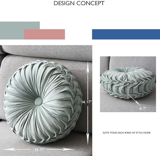 1 Pcs Round Throw Pillow Velvet Home Decoration Pleated 3D Pumpkin Pillow Cushion for Couch Chair Bed Car 14.17" (Green)