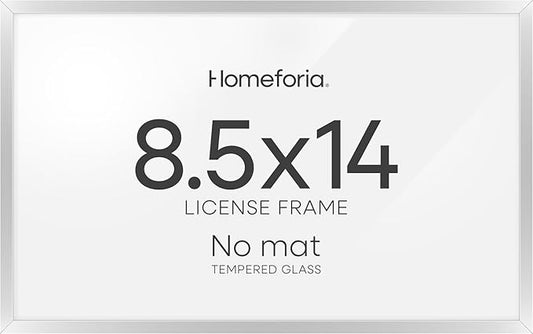Homeforia 8.5 x 14 Marriage License Silver Frame, High End Metal 8.5x14 Marriage Certificate Frames, 14x8.5 Picture Frame for Wall & Tabletop, 8.5 by 14 Photo Frame, Tempered Glass, Wall Kit, Set of 1