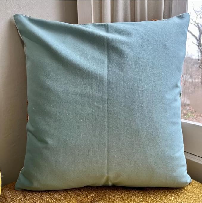 MOCOFO Canvas Embroidered Throw Pillow Cover with Flower Spring Embroidery Craft Modern Simple Sofa Office Pillow Pillow Case (Flower, 18x18’’)