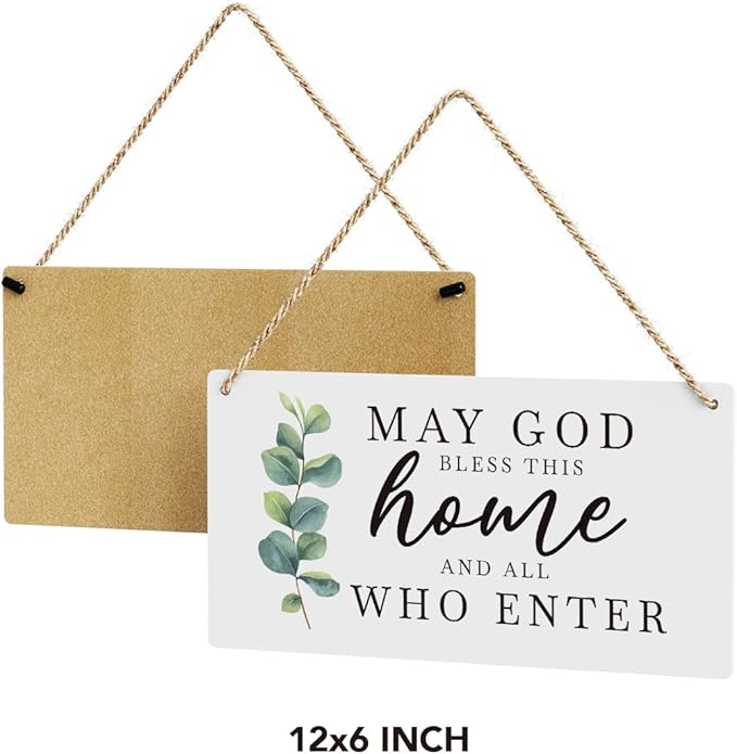 SENJIAN Christian Home Decor, Bless This Home Wall Decor, Modern Farmhouse Sign Scripture Printed Wood Sign Wall Art Religious Decoration for Office Bathroom Bedroom
