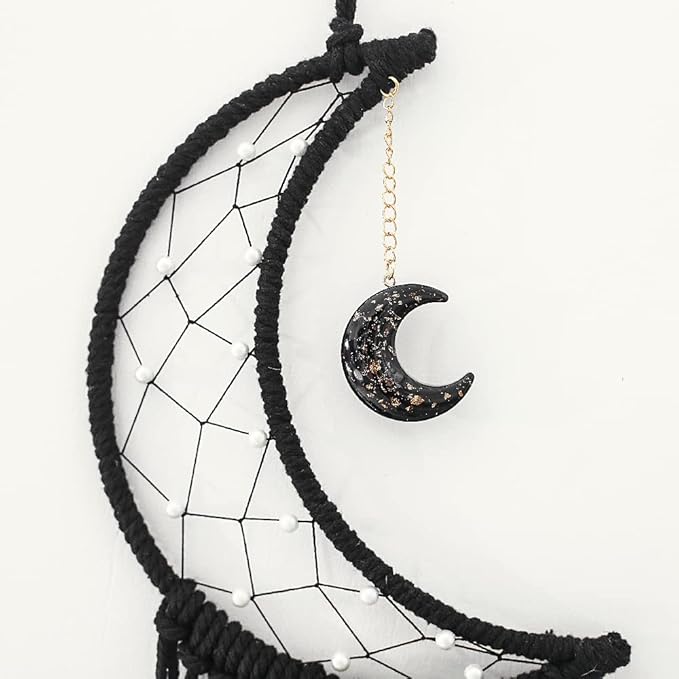 MOONFLY Black Moon Dream Catcher with Handmade Woven Cotton Dream Catchers Boho Macrame Wall Hanging Home Decoration Ornament Craft Gift (Black Moon)