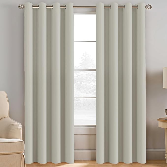 H.VERSAILTEX Ivory Curtains for Bedroom Window Treatment Blackout Thermal Insulated Room Darkening Solid Grommet Curtains/Drapes for Living Room (Set of 2 Panels, 52 by 84 Inch Long, Ivory/Cream)