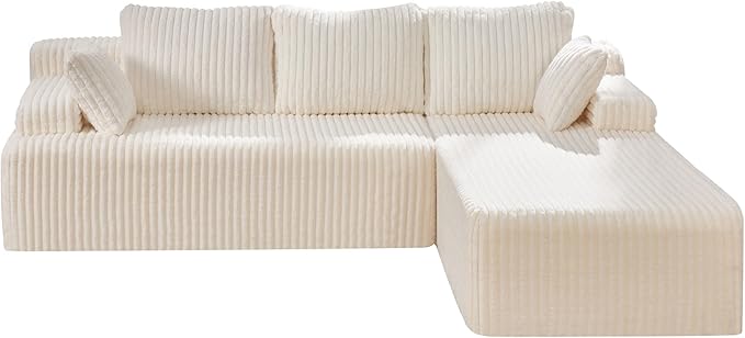 Hobestluk Modular Sectional Sofa Couches 108" L-Shape Couch 3 Seat Modular Sofa Memory Foam Sectional Couches for Living Room, Boneless Couch with Oversized Chaise (White, Right Facing)