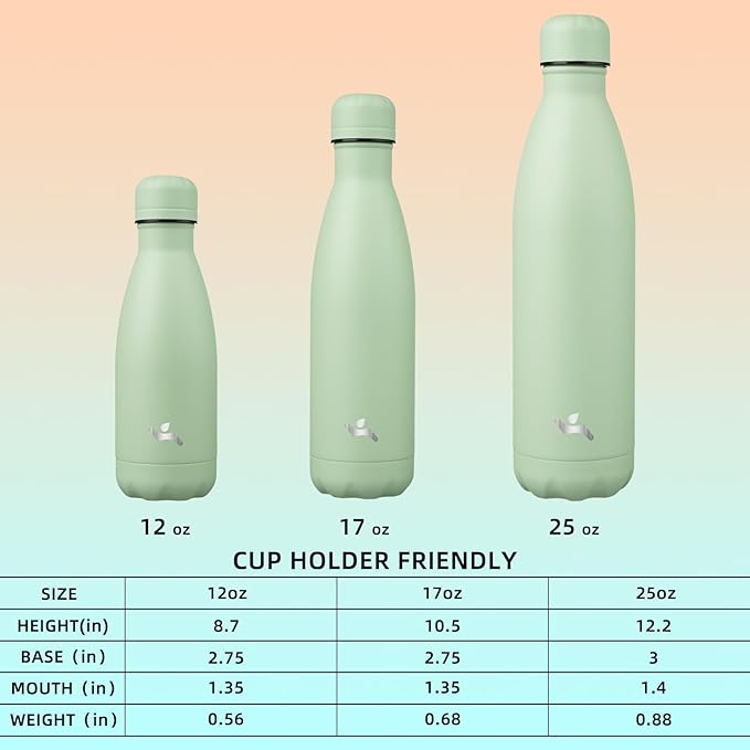Insulated Water Bottles,17 oz Double Wall Stainless Steel Vacumm Metal Flask for Sports Travel,Macaron Green