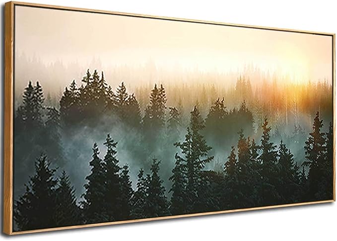 Large Artwork Foggy Forest Canvas Wall Art Landscape Mountain Painting Wall Art for Bedroom Living Room Kitchen Office Framed Wall Art 30x60 Inch