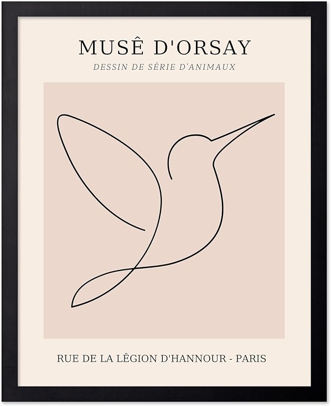 Poster Master Vintage Poster - Retro One Line Hummingbird Drawing Print - Bird Line Art - Minimal Gift for Him, Her, Animal Lover - Abstract Decor for Home, Office, 18x24 Unframed Wall Art