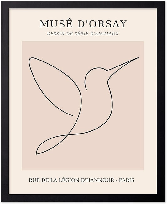 Poster Master Vintage Poster - Retro One Line Hummingbird Drawing Print - Bird Line Art - Minimal Gift for Him, Her, Animal Lover - Abstract Decor for Home, Office, 18x24 Unframed Wall Art