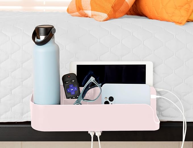 Squirrel Pink Bedside Perch for College Dorm Room Lofted Beds with USB-C & A Charging Ports, Teenage Gifts, Dorm Room Gifts, Gifts for college, fits most Hydro Flask, Oswala and Yeti bottles.