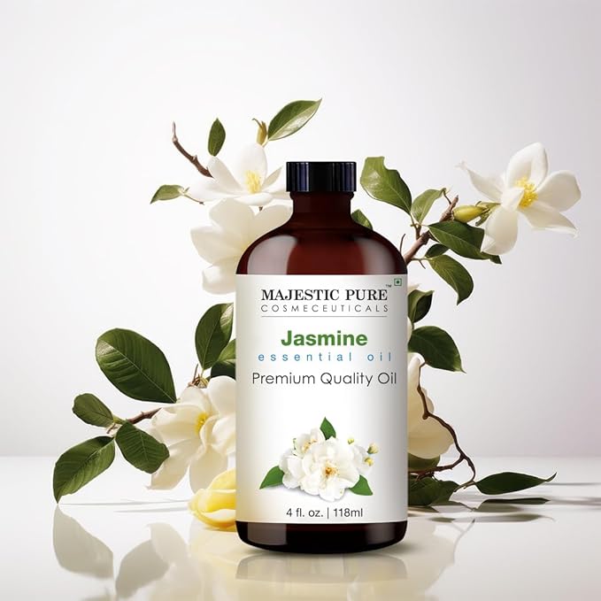 Majestic Pure Jasmine Essential Oil with Glass Dropper - Huge 4 Fl Oz - 100% Pure and Natural Jasmine Oil - Premium Grade Essential Oils for Diffuser, Aromatherapy, Soap and Candle Making