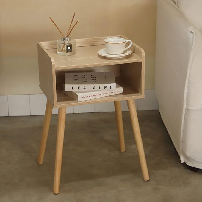 MaxSmeo Nightstand, Mid Century Modern Side Table Bedroom with Storage, Small End Bedside Table with Solid Wood Legs for Living Room, Office Small Spaces (Natural)