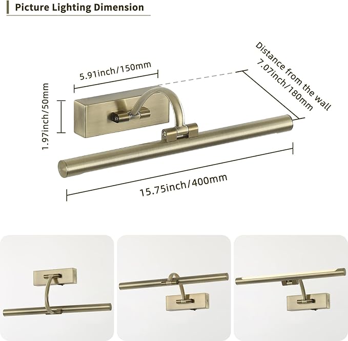 Wireless Picture Lights Rechargeable Gallery Lighting Battery Picture Frame Light with Remote and Timer, Adjustable Art Light for Paintings, Portraits, Antique Bronze Finish 16'' Inch 3W 2700K