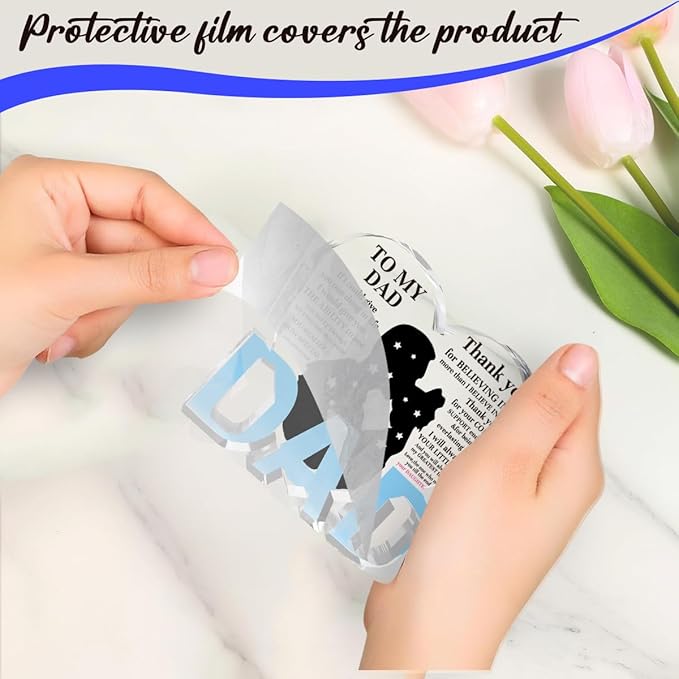 Best Dad Ever Gift from Daughter Son - Acrylic Heart-Shaped Plaque Father’s Day Birthday Gift - Unique Keepsake Desk Decor with Personalized Message