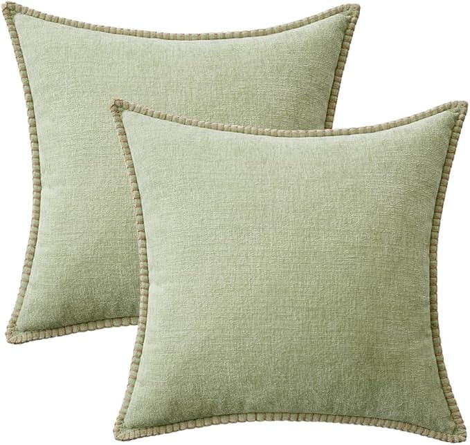 MIULEE Pack of 2 Couch Throw Pillow Covers 16x16 Inch Light Green Farmhouse Decorative Pillow Covers with Stitched Edge Soft Chenille Solid Dyed Spring Pillow Covers for Sofa Bed Living Room