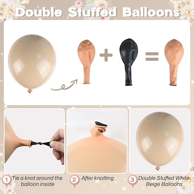 Brown and Gold Balloons 12 Inch Double Stuffed Dark Coffee Tan Cream Beige Sand Nude Neutral Latex Balloon Confetti Balloons for Boho Birthday Rodeo Thanksgiving Baby Bridal Shower Party Decor