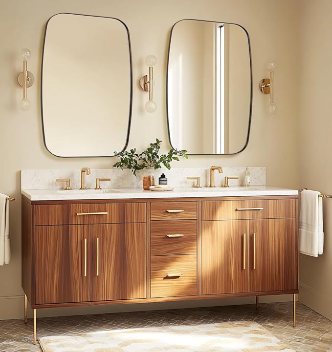 ANDY STAR Bronze Bathroom Mirror, 24x32 Oblong Vanity Mirror with Stainless Steel Metal Frame, Oil Bronze Oval Mirror for Over Sink, Modern Anti Rust Wall Mounted