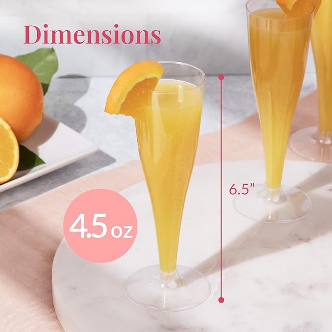 Prestee Set of 200 Plastic Champagne Flutes - Clear Champagne Glasses for Parties, Weddings, Events - 4.5 oz Disposable Drinkware - Elegant Stemware for Toasts Cocktails Mimosas