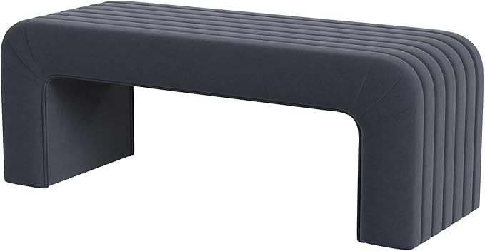 Modern Arch Channel Bedroom Bench Ottoman, 48" Entryway Bench and Shoe Rack, Soft Cushion Bench for Bedroom End of Bed, Ottoman Bench for Living Room, Bedroom, Entryway (Beach Blue Velvet)