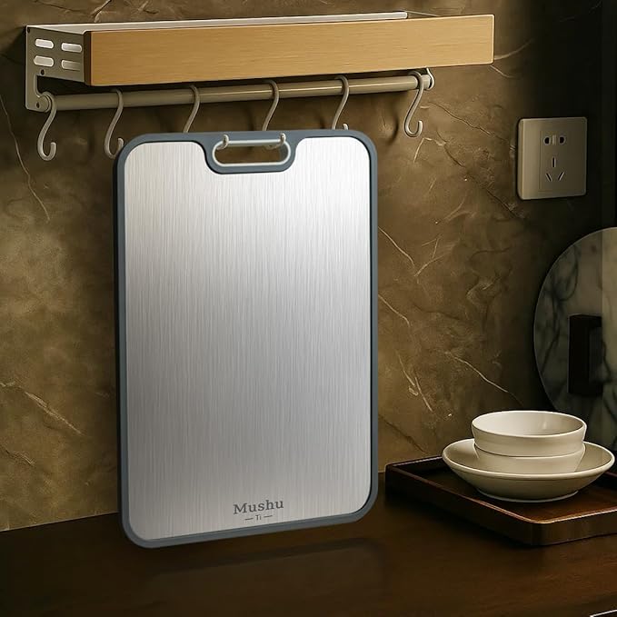 Mushu Titanium Cutting Boards for Kitchen,Upgrated Double Sided Food-Grade 100% Pure Titanium w/Wheat Straw PP Chopping Board for Meat Vegetable Fruit,Easy to Clean,Kitchen Gifts Large Size