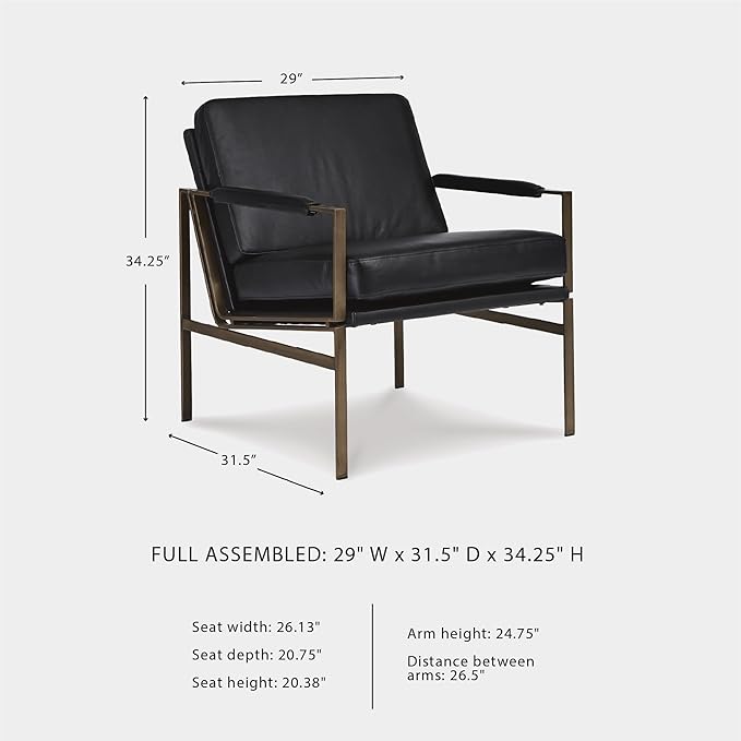Signature Design by Ashley Puckman Mid-Century Modern Leather Accent Chair, Black