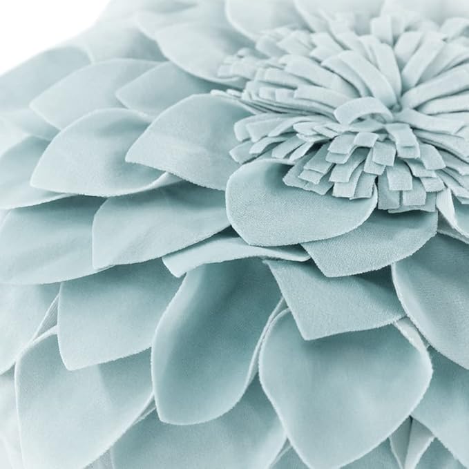 JWH Hand Crafted Flower Throw Pillow Covers Decorative 3D Shaped Cushion Velvet Accent Pillow Case Handmade Pillowcase Bed Bedroom Farmhouse Couch 14 Inch Light Blue