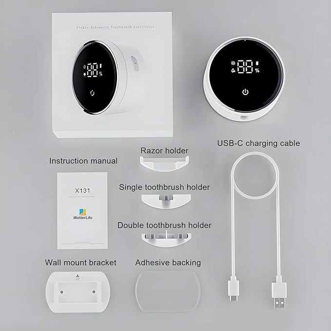 Toothbrush Holders Cleaner & Dryer for Bathroom - Mirror Wall Mounted [Rechargeable, Auto Sensor Open/Close Lid, LED Smart Screen] Adhesive Electric Tooth Brush Razor Holder with Cover for Home Travel