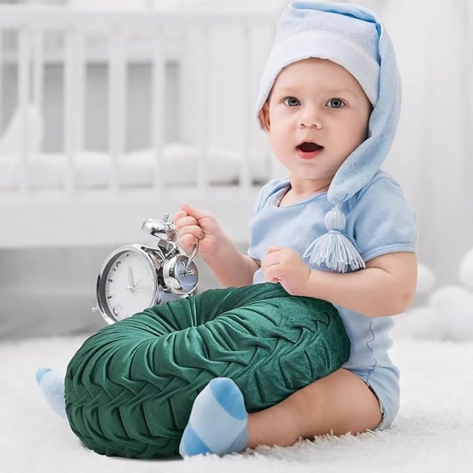 2 Pcs Round Throw Pillows Pleated Velvet Pumpkin Round Pillows Floor Cushion for Living Room Couch Chair Bed Sofa 15.7"x15.7"/13.8" x 13.8" (Yellow)