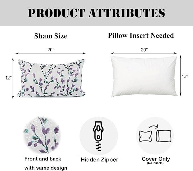 YOUR SMILE Classical Embroidery Jacquard Purple Square Decorative Throw Pillow Case Cushion Cover,12x20 inch