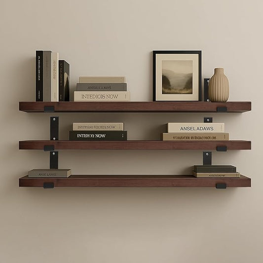 CONSDAN Floating Shelves for Wall Mounted Book Shelf Hanging Shelves Floating Bookshelf for Bedroom, Bathroom, Living Room, Kitchen USA Grown Solid Hardwood, Dark Maple 30x7.5x1.5 in (Set of 3)