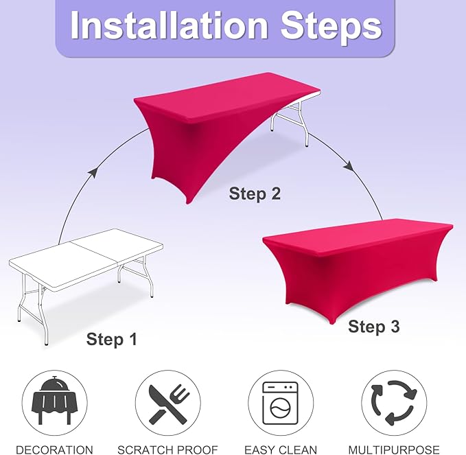 ABCCANOPY 6 FT Spandex Table Cover Stretch Fitted Wrinkle Resistant Tablecloth Reuse for Rectangular Folding Table Patry Event Wedding Banquet Protector Magenta