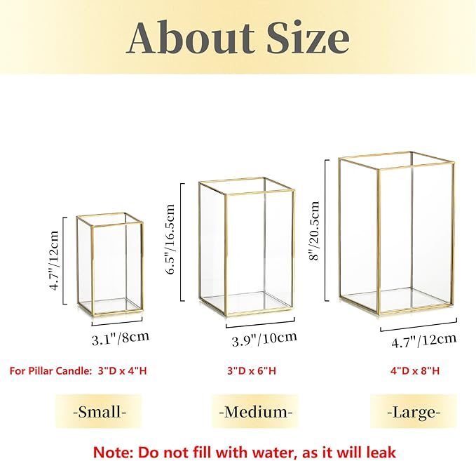 Glass Hurricane Candle Holder Large - Hewory 6pcs Gold Rectangle Flower Holders Centerpiece for Table, Tall Floor Square Pillar Candle Lantern for Wedding, Anniversary, Party, Fireplace, Dining Room