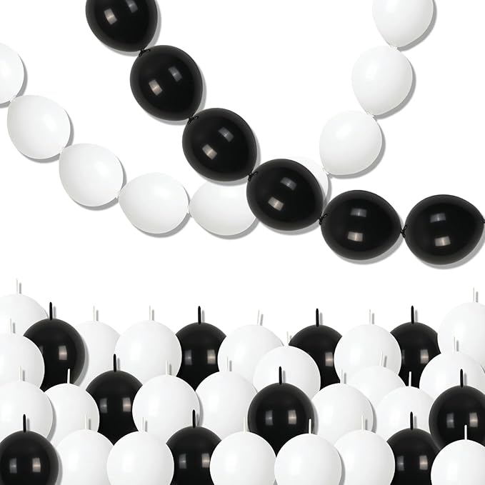 Black and White Quick Link Balloons, 100PCS Latex Linking Balloons for Making Balloon Wall Balloon Arch Balloon Chains and Wedding Birthday Baby Shower Engagement Graduation Party Decorations (6inch)