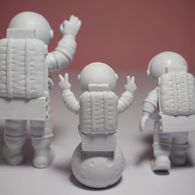 3 Pcs Silver White Astronaut Statues Set, Spaceman Sculpture Figurines Home Ornament Cake Toppers Gift