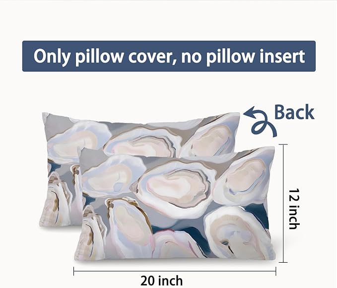 Coastal Beach Room Decor 12x20 Pillow Cover, Ocean Coastal Beachy Oyster Decorative Lumbar Pillow Covers for Bedroom Living Room Home Sofa Couch