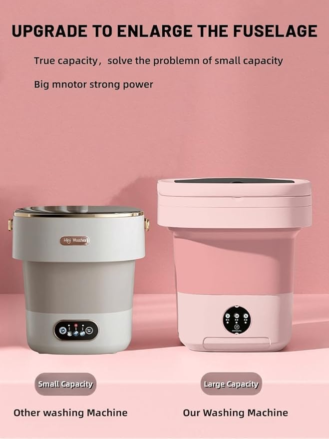Portable Washing Machine, Mini Washer,16L Upgraded Large Capacity Foldable Washer.Deep Cleaning of Underwear, Baby Clothes and Other Small Clothes.Suitable for Apartments, Dormitories, Hotels.(Pink)