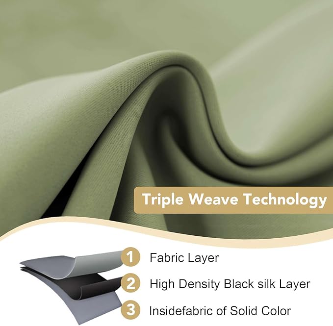 H.VERSAILTEX Blackout Window Treatment Curtains/Panels, Thermal Insulated Room Darkening Solid Grommet Drapes for Bedroom/Living Room Window (52 Inch by 108 Inch, Sage, Set of 2)