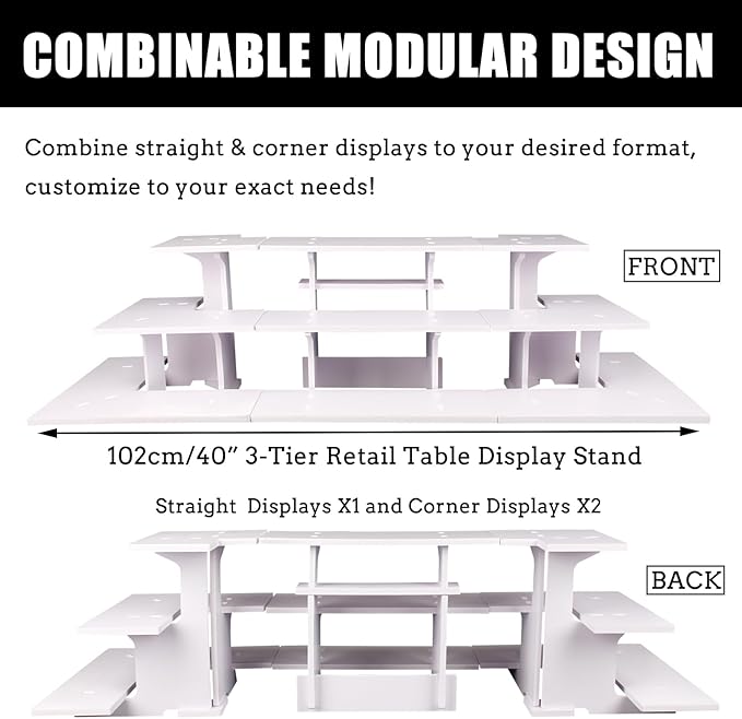 WANLIAN 3-Tier Corner Retail Table Display Stand, Portable Display Rack Shelves for Vendors, Craft Shows, Farmers Market, Pop Up Shop Countertop White Risers for Display, Soap, Candles, Tumblers